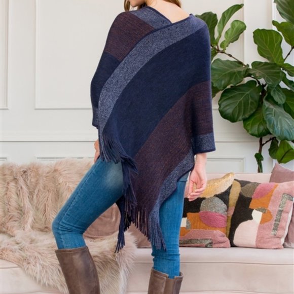 CASUAL DOLLZ Striped Sweater Knit Poncho - Picture 5 of 8